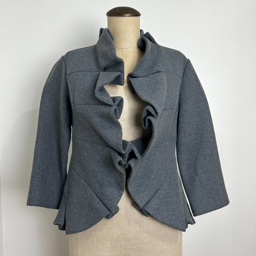 Anthropologie Tabitha Grey Wool Blend Ruffle Tiered Petal Jacket Coat Size 6